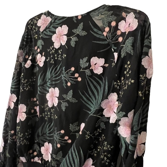 Lovers + Friends Revolve Bodysuit Plunge Neck Sheer Sleeves Embroidered S boho - Picture 6 of 16